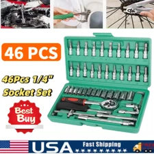 46 Pcs Socket Wrench Set 1/4" Drive Ratchet Metric Kit Garage Car Repair Tool US