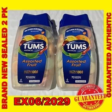 Tums Ultra 1000 Assorted Fruit Chewable Tablets 72 Count 2PKS EX06/2029
