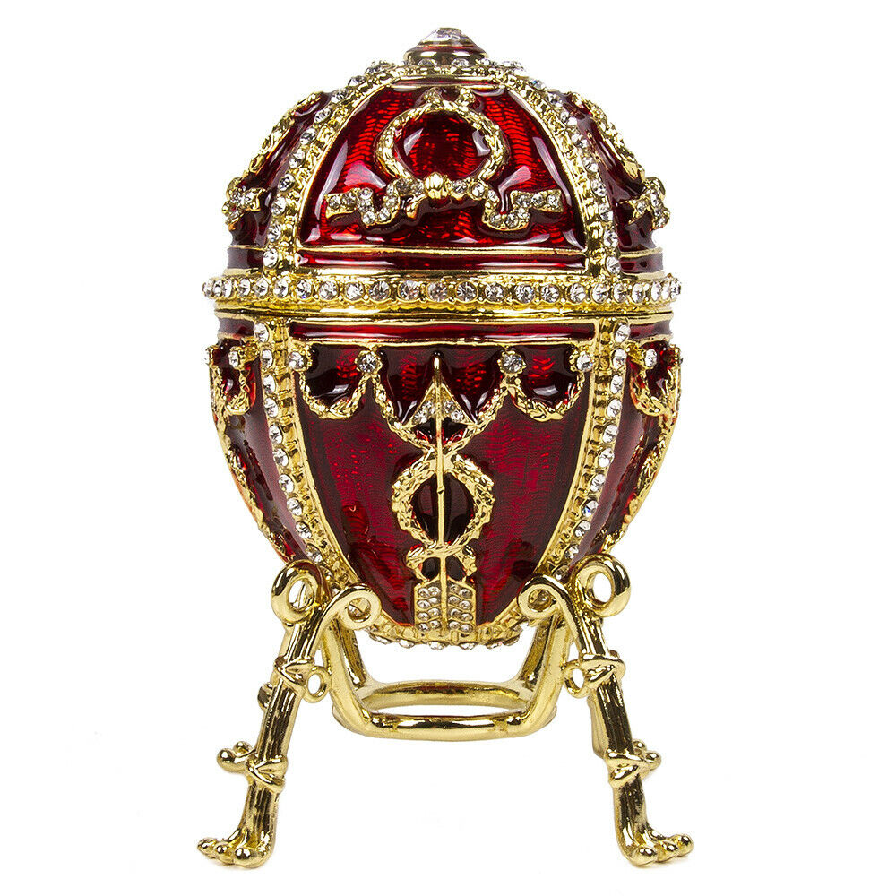 Red Faberge Egg Replica Trinket Box w/ Rosebud and Pendant,Easter Gift 100% nowy