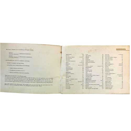 PEUGOT 1974 504 Owner's Auto Service Instruction Manual SEDAN STATION WAGON - Picture 3 of 5