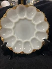 Vintage Anchor Hocking Fire King Milk Glass with Gold Trim Deviled Egg ‘s Plate