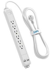 Long Cord Power Strip, Heavy Duty Extension Cord 15 FT, Flat Plug Power Strip...