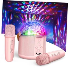 Karaoke Machine with Disco LED Lights for Adults Kids, Portable Bluetooth Pink