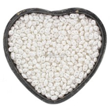 Czech SuperDuo 2-Hole Beads, White LUSTER 2.5x5mm 20 Grams