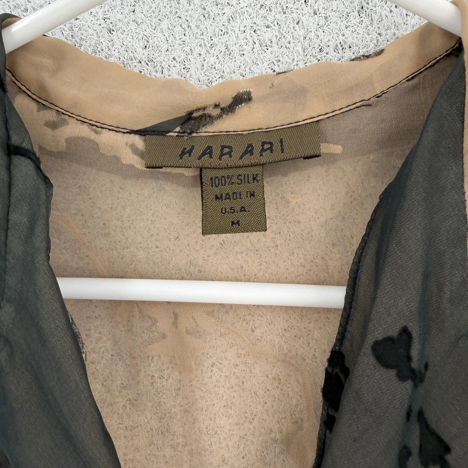 Chaqueta Harari Mujer Mediana Negra Seda Transparente Burnout Floral Plumero Hecha en EE. UU. Foto 3 de 4