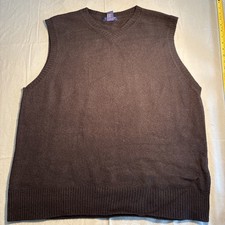 Club Room Men XL V-Neck Sweater Vest Brown 100 Lambswool Woolmark Layering Knit