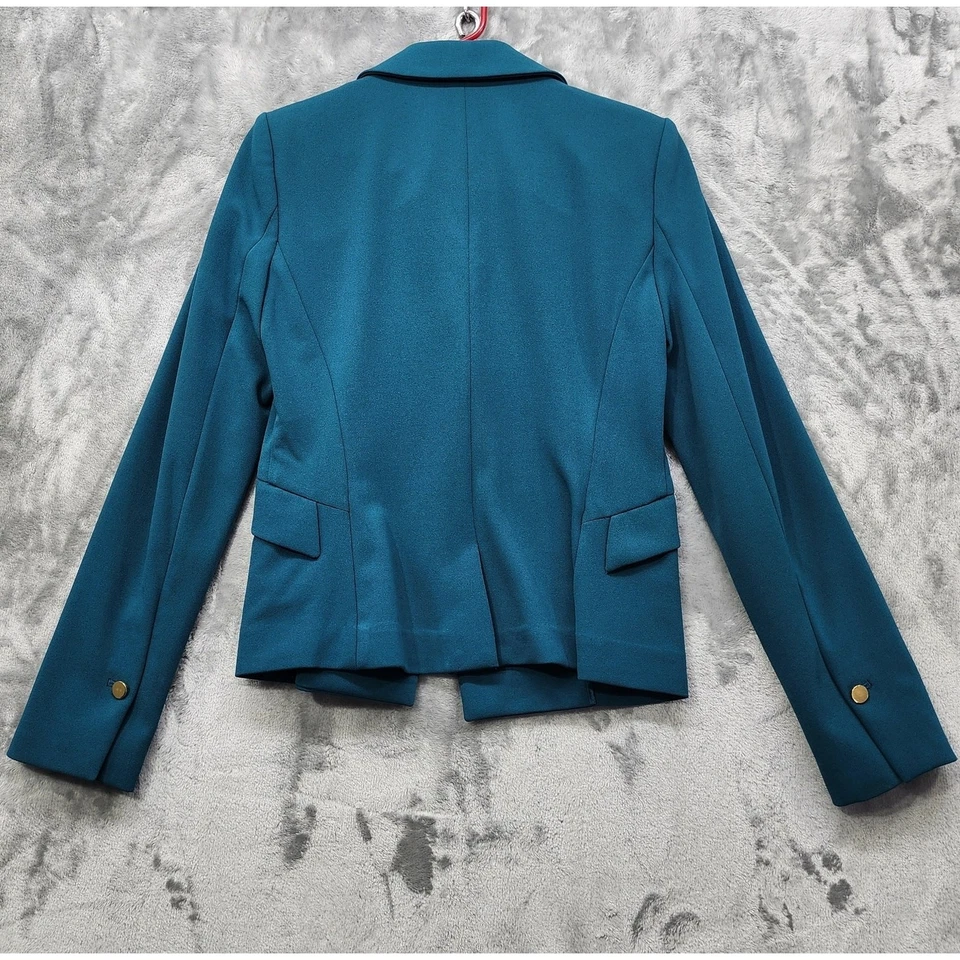 Blazer Calvin Klein Mujer 4 Azul Teal Dorado Botón Único Forrado Elastizado Oficina Foto 4 de 4