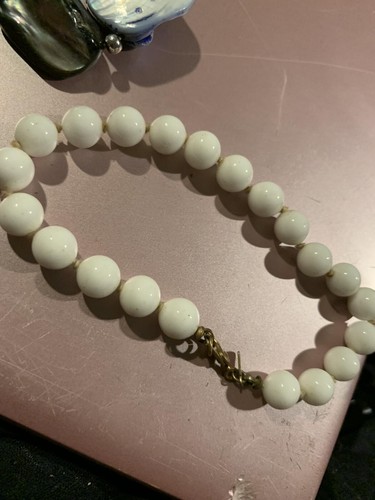 White Beaded Necklace with Clasp Closure