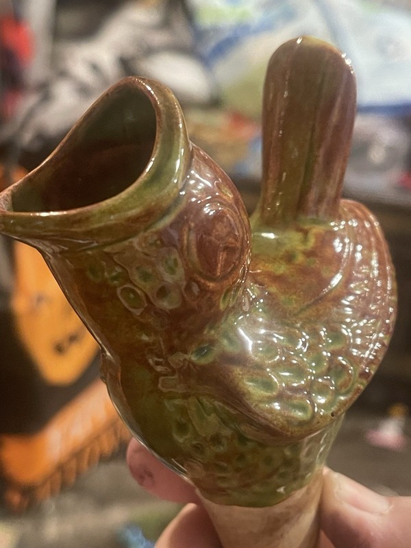 Bird Figurine Whistle Mouth Open Singing Bird Whistle Pottery  Brown Glaze