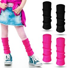 2 Pairs 80s Neon Leg Warmers Girls Toddler Knit Ribbed Leg Socks 1980s Party