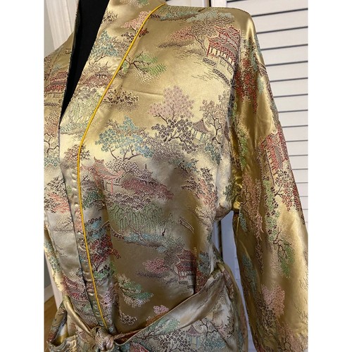 Woman Gold silk kimono, 1950s Vintage kimono, Boho kimono, Silk dressing gown - Picture 4 of 8