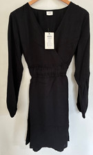 JDY Black Mini Dress Lucia V-Neck Long Sleeve Tie Back Size 34 UK 6 BNWT