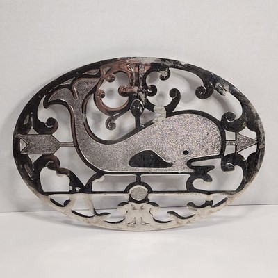 Vintage Italy EP Zinc Silver Whale Trivet w/ Wall Hook - Whimsical Cottage Core