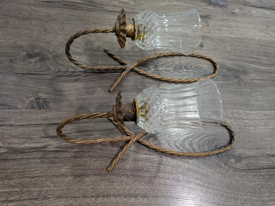 Vintage Pair Home Interior Gold Metal Twisted Rope Candle Holders Wall Sconces - Image 2 of 4