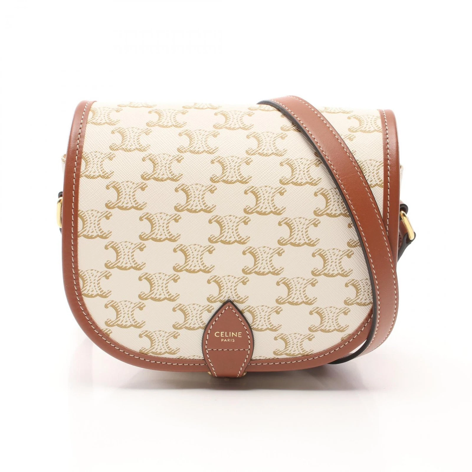 Borsa media Celine Falco Triomphe rivestita in PVC tela pelle marrone avorio