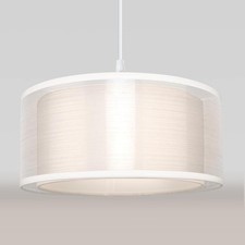 Modern Grey Ceiling Light Shade 2 Tier Drum Fabric Lampshade 30cm