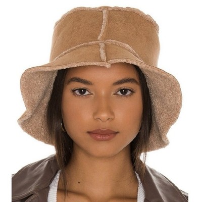 NEW HAT ATTACK BROWN REVERSIBLE FAUX SHEARLING BUCKET HAT