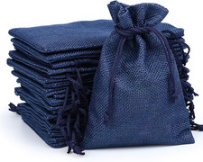 24 Pcs Burlap Bags, Small Drawstring Gift Bags - 4x6 Inch, Navy Blue