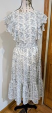 Ivy City Blue White Tiered Floral Ruffle Sleeve Midi Sun Dress XXS Cottagecore 