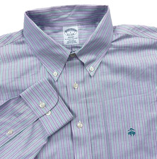 Brooks Brothers Oxford Shirt Men Large Purple Teal Striped Button Up Regent OCBD