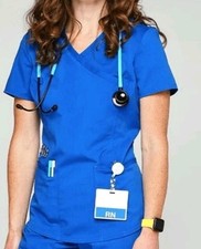 NEW Scrubology Core Women's Mock Wrap Scrub Top Large Royal Blue