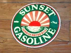 VINTAGE SUNSET GASOLINE PORCELAIN GAS STATION MOTOR OIL ADVERTISING SIGN 11 3/4"