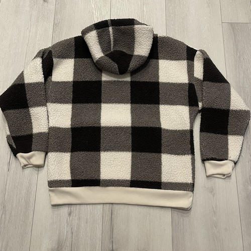 AMERICAN EAGLE Sherpa Fleece Black and White Checkered Pullover Hoodie Size M - Bild 11 von 11