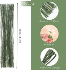 100 Pcs Floral Wire 26 Gauge Green Florist Flower Wire Stems Floral Wire 14 ''