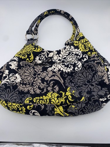 Vera Bradley BAROQUE Shoulder Bag Hobo Purse Handbag Black Yellow White - Picture 4 of 5