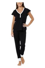 Lacey Chabert Women's 2-piece Henley Pajama Set Black