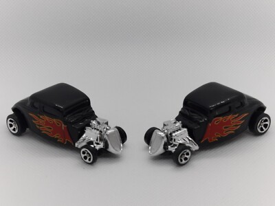 MAISTO 1934 FORD HOT ROD BLACK w/ Fames 1/64 scale lot of 2 mint A56