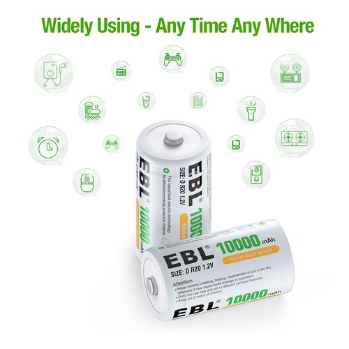 EBL C and D High Capacity NiMH Rechargeable Batteries 1.2V Lot - Picture 8 of 27