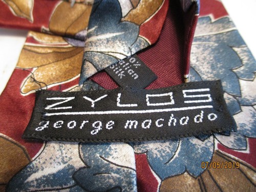 Zylos George Machado 100 % italienische Seidenkrawatte burgunderrot blau braun Blatt 56 Zoll x 4 Zoll #40 - Bild 4 von 5