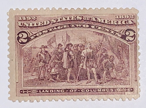 Travelstamps:1893 US Stamps Scott # 231 Landing of Columbus mint og hinged - Picture 2 of 5