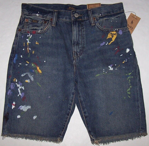NWT Polo Ralph Lauren PAINT-SPLATTER Sullivan SLIM DENIM Frayed Shorts Boys 16