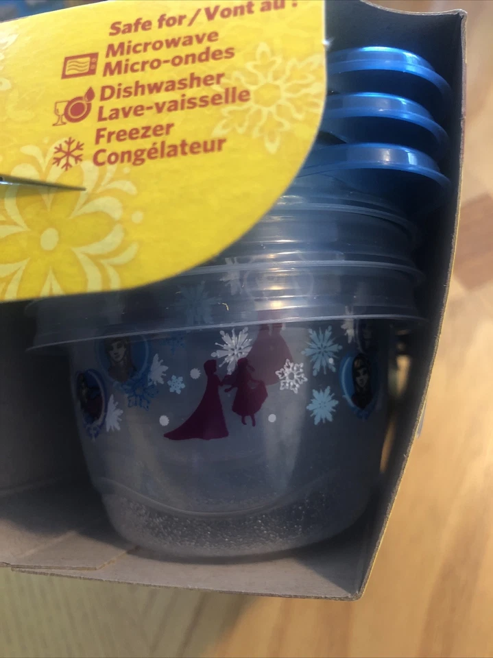 Disney Frozen Paquete de 6 Contenedores de Comida Plástico Glad Mini Tapas de Almacenamiento Redondas 4oz G Foto 2 de 4