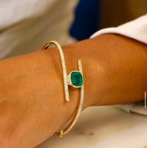 Emerald Bracelet Openable Bangle Women 10k Yellow Gold Women Jewelry Wedding Gif