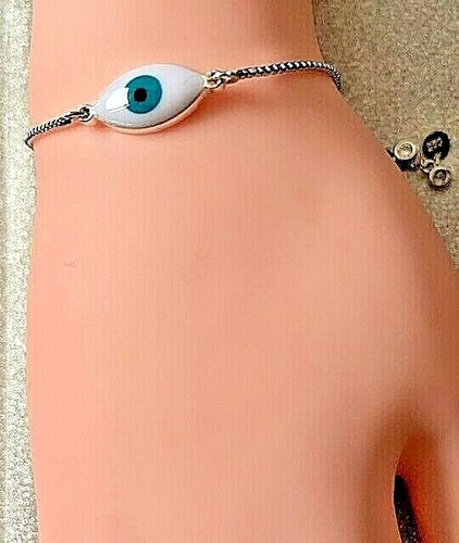 Silber Blau Böser Blick Schutz Armband Türkisch Charm Perle Handarbeit UK - Bild 5 von 16