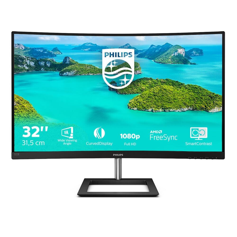 Philips E-Line 322E1C 80-сантиметровый (31,5 дюйма) монитор FHD VA, изогнутый, 16:9, HDMI/VGA/DP, 75 Гц