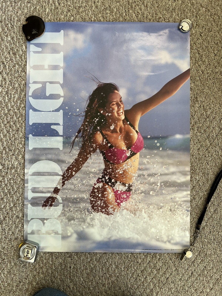 Vintage Bud Light Poster Sexy Girl Swimsuit Model 1990 | eBay