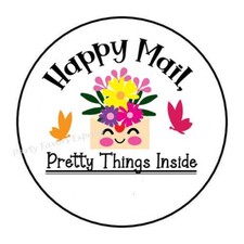 HAPPY MAIL PRETTY THINGS INSIDE ENVELOPE SEALS LABELS STICKERS PARTY FAVORS
