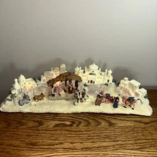 Town Of Bethlehem Nativity Scene Lighted  18” Long 4 Bldgs Lighted Plus Creche