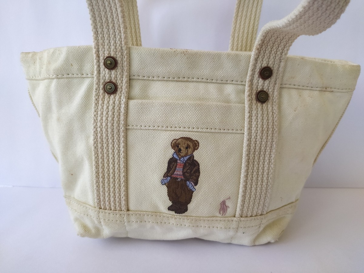 トートバッグ Ralph Lauren/Small Embroidered Polo Bear Canvas Tote Bag Canvas Small Polo Bear Tote