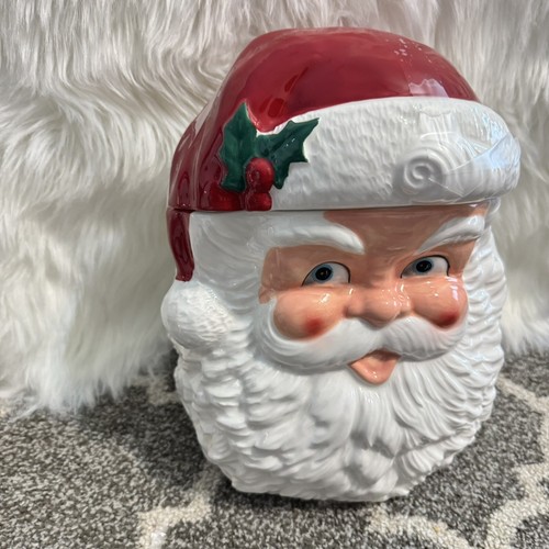 Large Santa Claus Cookie Jar Christmas Holiday Kitchen Storage Home Transpac - Picture 3 of 6