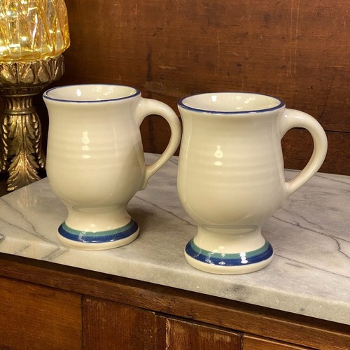 Vintage Pfaltzgraff Stoneware 2 Northwinds Pedestal Mug 5" Blue Green ~ USA Made - Picture 1 of 10