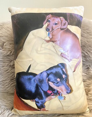 Leather Mini Dachshund Decorative Pillow With Dark Brown Back, 20” X 14” 