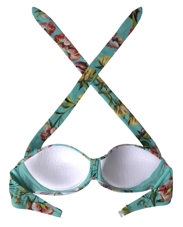 Top de bikini DOLCE & GABBANA verde menta estampado floral ropa de playa IT3/M PRECIO DE VENTA SUGERIDO POR EL FABRICANTE 360usd Foto 4 de 4