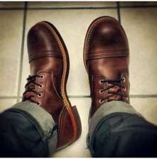 New Handmade Dark Brown Leather Formal Ankle Lace Up Biker Boots For Mens