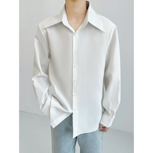 Camisas de manga larga blancas francesas drapeadas grandes cuello puntiagudo sueltas elegantes para hombre - Imagen 1 de 12