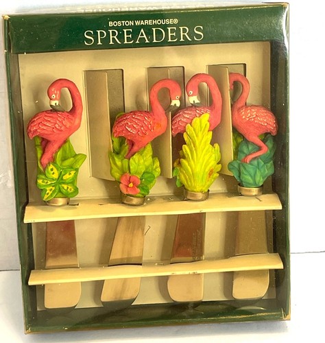 Pink Flamingo Cheese Jelly Spreader Set Stainless Steel Tropical Butter Knives - Picture 8 of 9